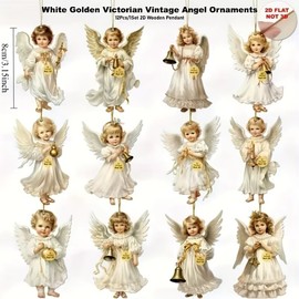 12-Piece Vintage Angel Christmas Ornaments for Holiday Trees – Flat Printed Cherub Designs for Traditional Seasonal Home Decor