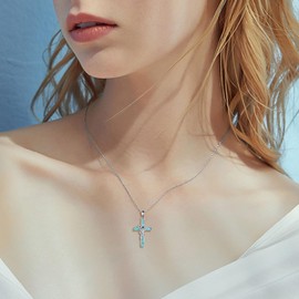 ONEFINITY Cross Necklace 925 Sterling Silver Turquoise Cross Pendant May Birthstone Necklace Jewelry Gifts for Women