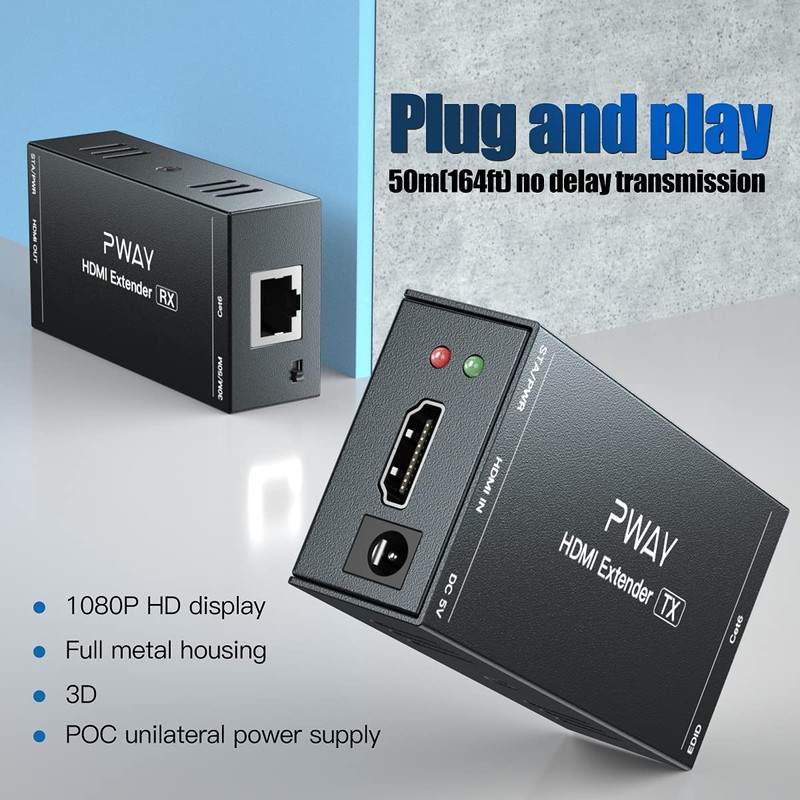 HDMI Extender 165ft Over Single Cat5e/6 Ethernet, Extend 1080P@60Hz Video