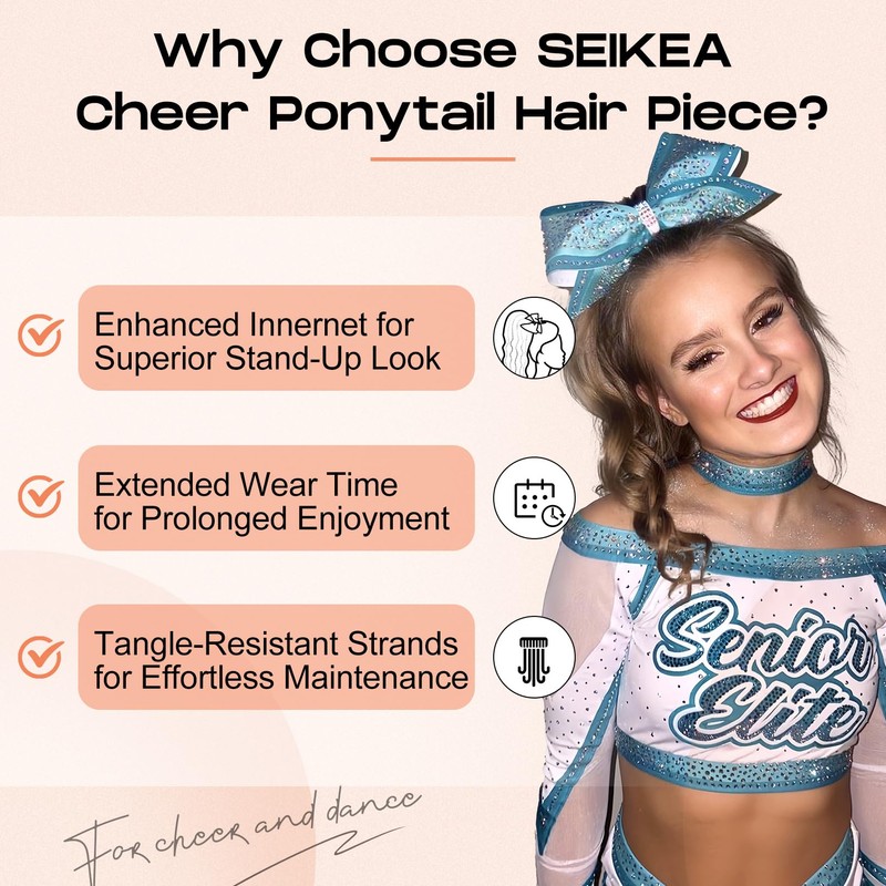 SEIKEA Cheer Ponytail Hair Piece, 14" Curly Cheerleader Hairpiece Ponytail