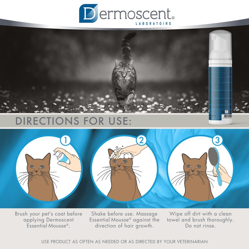 Dermoscent Essential Mousse - Dry Shampoo for Cats - Rinse