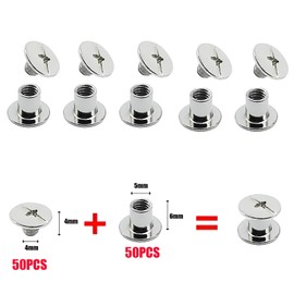 JXPXJMY 50 PCS Chicago Screw Set, Carbon Steel Binding Rivets for Books Leather Ledgers Travel Cases (Silver, M5*6)