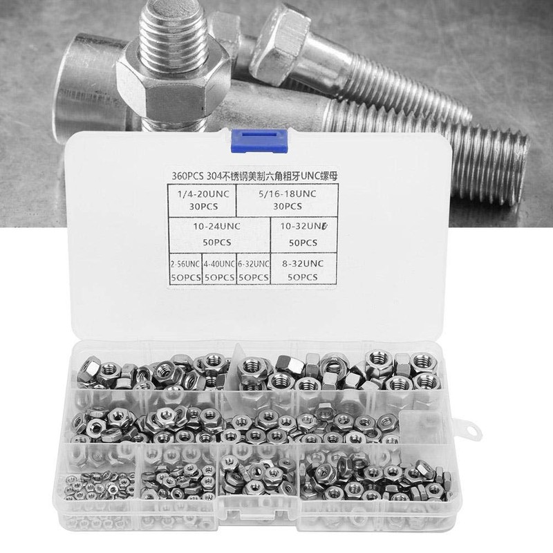 Ouitble 360 PCS UNC 304 Stainless Steel Hex Nuts, 360