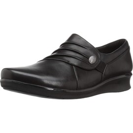 Clarks womens Hope Roxanne Loafer, Black Leather, 9.5 Wide US