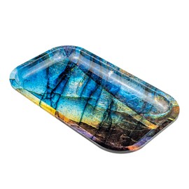 Puff Plate Decorative Metal Serving Tray - Cute Room Decor for Desk, Bathtub, Jewelry, Candle, Food or Coffee Table (Blue Labradorite)