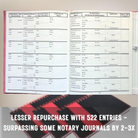 JC Classics Notary Journal Log Book Hardcover with Privacy Guard - Notary Log with 522 Notarial Record Entries - Compliant Notary Book for Notaries for All States Except HI (Pink)