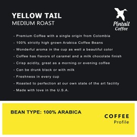 Pintail Coffee - 100% Colombian "Yellow-Tail" Whole Bean Coffee, Medium Roast, 12 oz. Bag