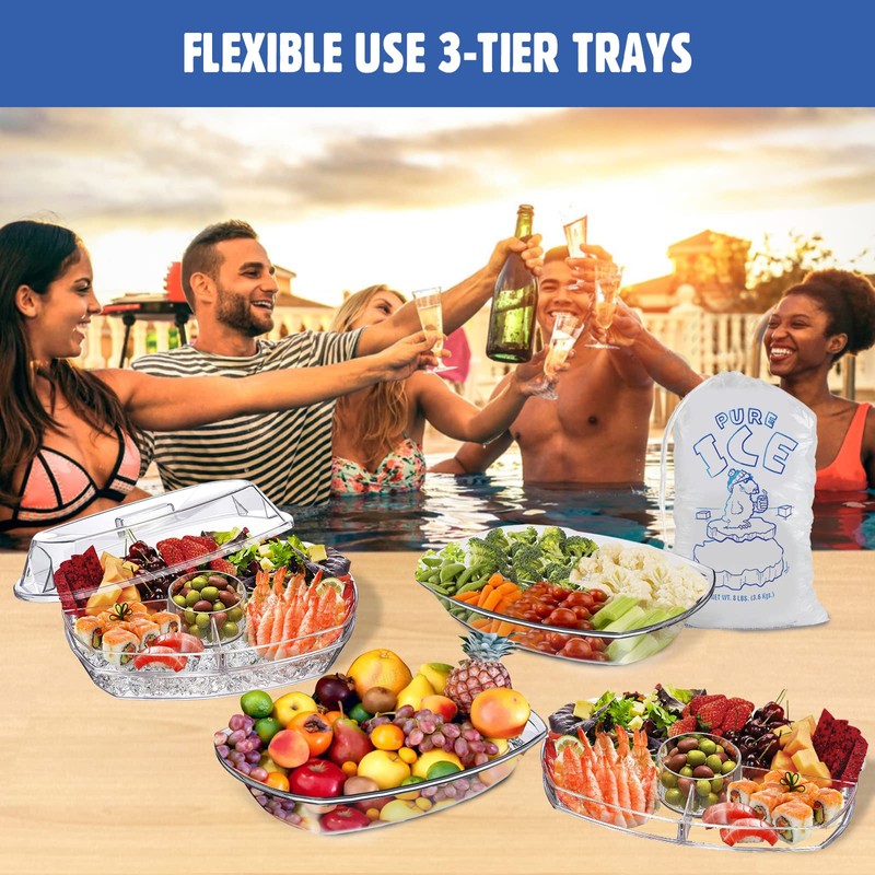 LIMOEASY Chilled Serving Tray, 15" Clear Plastic Party Platter with