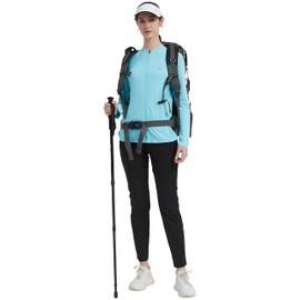 MoFiz Long Sleeve Sports Jacket Stretchy and Comfy Zippered Walking Tops for Women Sky Blue 2XL