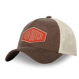 Von Dutch Men's & Women's Cap, CORDUROY Trucker Cap, Adjustable, Brown/Beige/Red, One Size