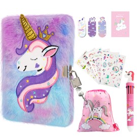 Secret Diary for Girls, Unicorn Private Notebook with Locks, Toys for Girls Aged 4-14, Journal with Multi-Colour Pen,Bookmarks, Stickers, Storage Bag, Gift for Birthday, Children's Day