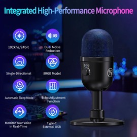 USB Microphone for Gaming PC ,Computer microphone for Desktop & Laptop,192KHz/24bit,One-Click Mute,Dual Noise Cancellation,Desktop Microphone for Podcast,Recording,Singing,Streaming,Gameing-Black
