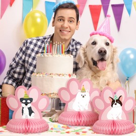 Ferraycle 8 Pcs Dog Themed Party Table Decorations Pink Dog 3D Honeycomb Centerpieces Dog Birthday Party Supplies Dog Centerpieces Decorations for Puppy Paw Print Birthday Supplies Baby Shower
