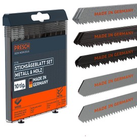 Presch Jigsaw Blades Set Metal & Wood 10 Pieces - Jigsaw Blade Set for All Applications - Professional Jigsaw Blade Set - Universal Shaft for Any Jigsaw - Precise Saw Blade Assortment