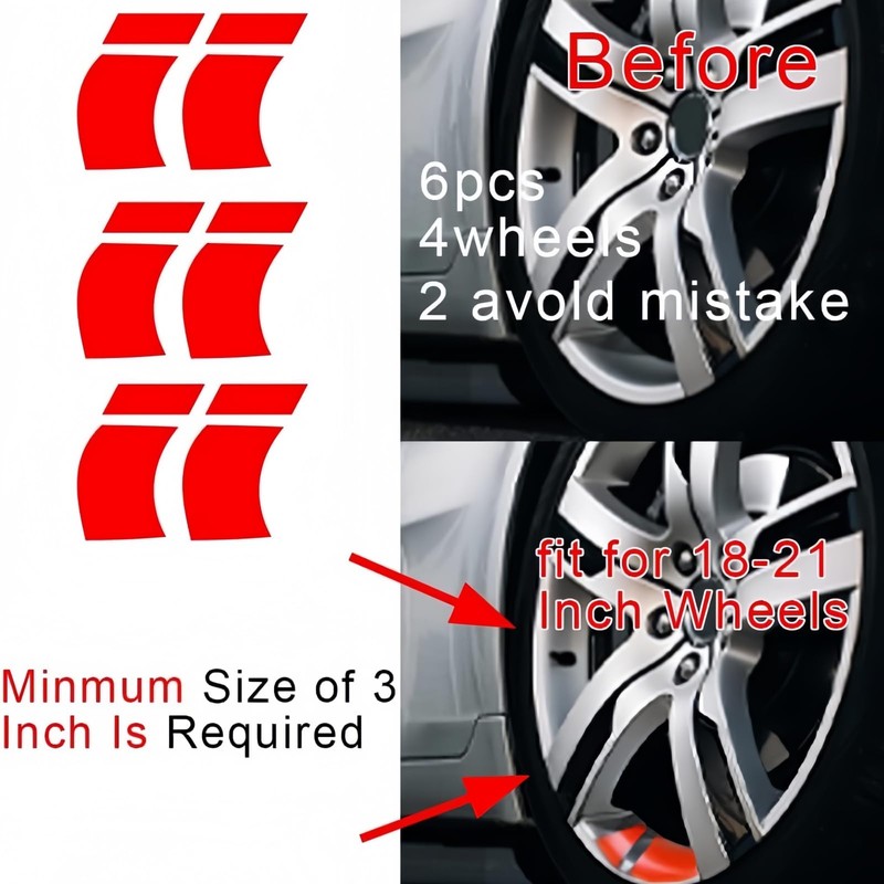 6/8pcs Rim Decal Stripes Car Decals for 18-21 Inch Wheels