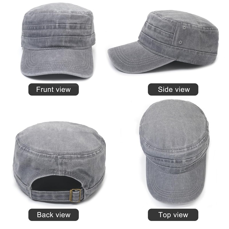 Initlove Cadet Army Cap for Men Unisex Washed Military Flat