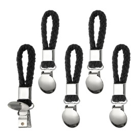PATIKIL 5 Pcs Hanging Tea Towel Clips, 1" Width Braided Cotton Loop Towel Clip with Silver Metal Clamp for Kitchen Bathroom RVs Camping Hanging Organize Tool, Black