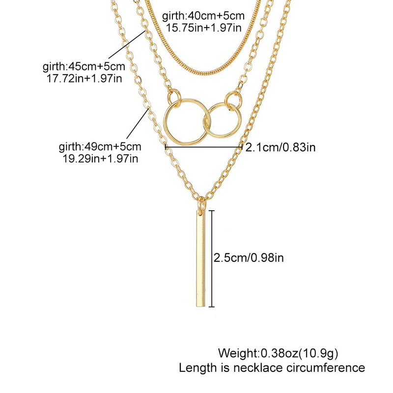 QINHE 3 Layer Snake Chain Necklace for Women - Stackable