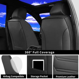 FiveFox Fit Forester Car Seat Covers for Select Subaru Forester 2007-2024 2025 - Full Coverage Leather, Waterproof & All Weather Seat Cushion Protector, Full Set, Black