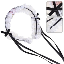 caralin Women Ruffled Lace Sweet Headband Steampunk Japanese Style Ribbon Knot Hair Hoop Maid Costume Hair Accessories White