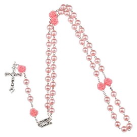 LQIOACU 1 x Cross Rosary, Orthodox Cross Chain, Orthodox Cross Chain, Christening Rosary Rosary, Guest Gift, Christening, pink