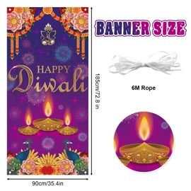 Diwali Door Cover Decorations,Happy Diwali Banner Door Sign Indian Peacock Photo Backdrop Deepawali Festival of Lights Hanging Banner Indian Decorations for Home 185×90cm
