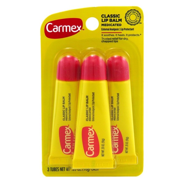 Carmex Lip Balm Tube Classic Medicated 0.35 Ounce 3 Count (10.3ml) (6 Pack)