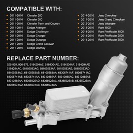 Upgrade Full Aluminum Engine Oil Filter Housing Oil Cooler Kit with Gaskets & Sensors Compatible with 2011-2016 Chrysler 200/300 Dodge Charger Avenger Journey Wrangler Ram Promaster 3.6L