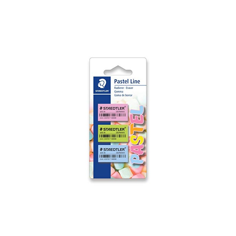 Staedtler Pastel Line 52635PBK3 Eraser Pastel Colours Blister Card with