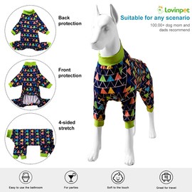 LovinPet Large Dogs PJS Onesies - Blue Triangle Print, Post Surgery Shirt, UV Protection, Pet Anxiety Relief, Wound Care Onesie for Large Dog,2XL