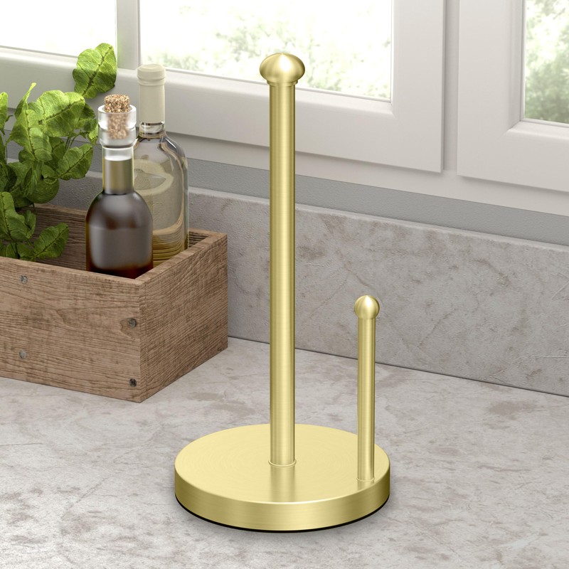 Gatco 1447B Kitchen Paper Towel Stand, Brushed Brass | Countertop