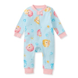 Burt's Bees Baby Baby Girls' Sleep and Play Pjs, 100% Organic Cotton One-Piece Romper Jumpsuit Zip Front Pajamas, Puffer Fish, 0-3 Months