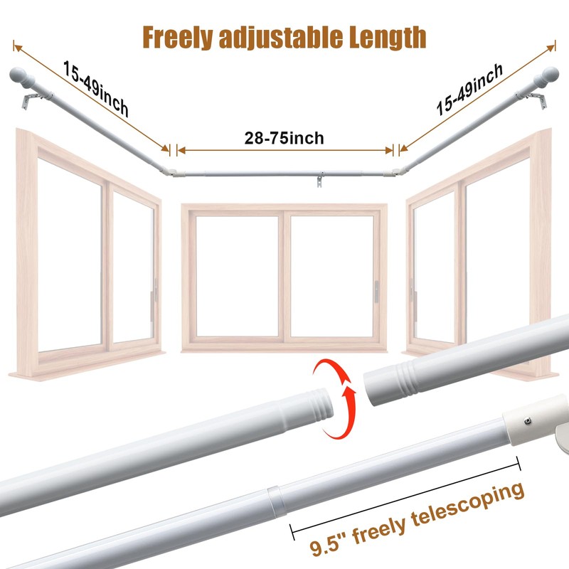 Bay Window Curtain Rods, 36-160" Heavy Duty Corner Curtain Rod,
