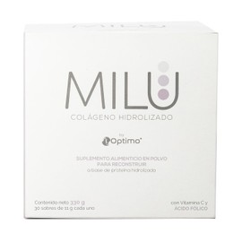 MILU | Colageno Hidrolizado puro con Acido Folico + Vitamina C | 30 Sobres | Sin Sabor Sin Olor Sin Azúcar |Suplemento Alimenticio | Piel Cabello & Uñas | Caja de 330g - 11g en Polvo en cada sobre