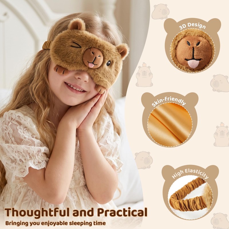 Capybara Cute Sleep Eye Mask for Girls, Boys, 2 Pack
