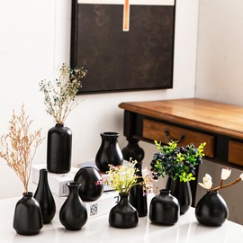 Kendiis Ceramic Bud Vases, Black Mini Vase Set of 11, Small Pottery Vases for Flowers Mini Ceramic Vases for Pampas Grass Vase Bulk for Wedding Table Centerpieces Decoration Boho Home Decor