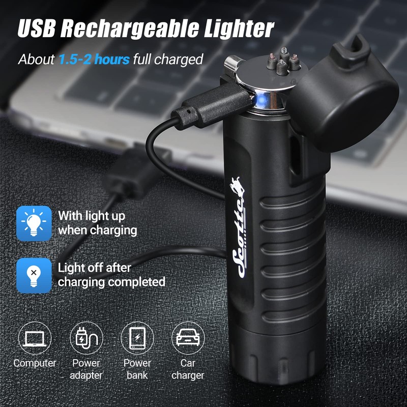 Scotte Plasma Windproof arc Lighter Electric Lighter and LED Flashlight