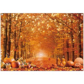 Luminora 7x5ft Orange Fall Backdrop Autumn Maple Leaves Forest Pumpkin Friendsgiving Background Holiday Birthday Baby Shower Decorations Party Photo Banner