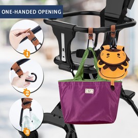 4 Pack Baby Stroller Hooks for Hanging | Multipurpose Stroller Straps with Durable and Stylish Stroller Clips for Diaper Bags | The Perfect Mummy Hook for Stroller, Walker and Shopping (Brown & Black)