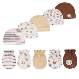 Ecojoy Baby Hats with Mittens Set Boys Grils Infant Beanie Caps Unisex Newborn Hospital Hat with Scratch Mitten Set for Baby