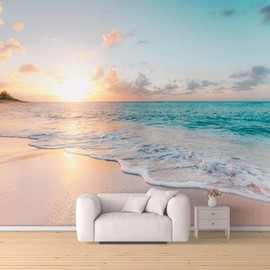 SIGNFORD Wall Mural Romantic Beach Removable Wallpaper Wall Sticker for Bedroom Living Room - 100x144 inches