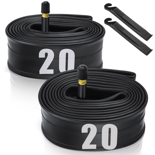 2 Pack 20" x1.75/1.95/2.10/2.125 Bicycle Tube with 2 Tire Levers, 20" Bicycle Tube with 32mm Schrader Valve, Butyl Rubber Inner Tube 20 x 1.95 for Road/Kids/Gravel Bikes by Hydencamm (2 of One Size)