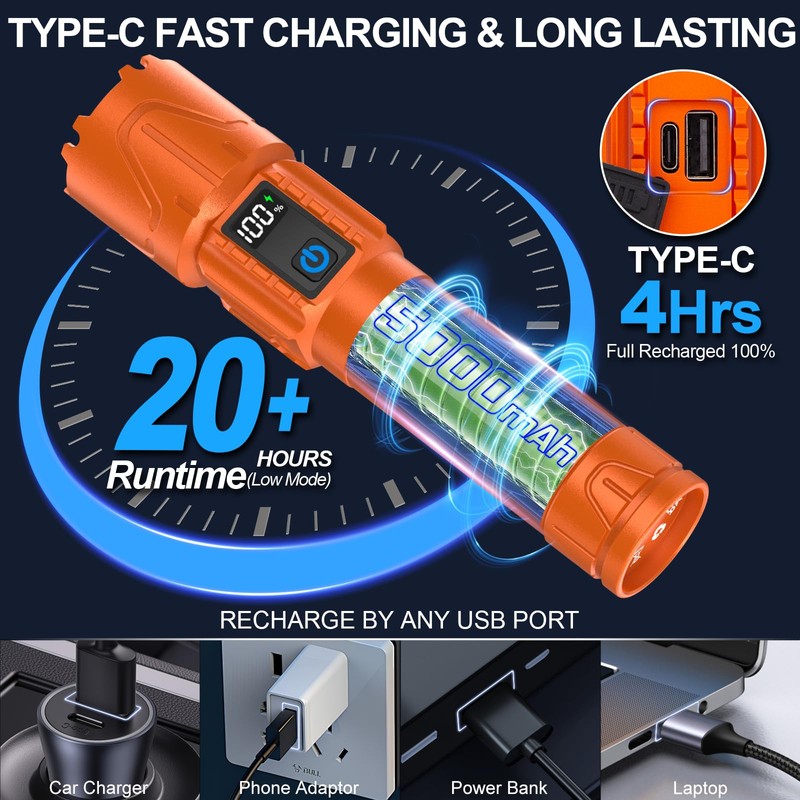 Rechargeable Flashlights High Lumens - Super Bright LED Tactical Flash
