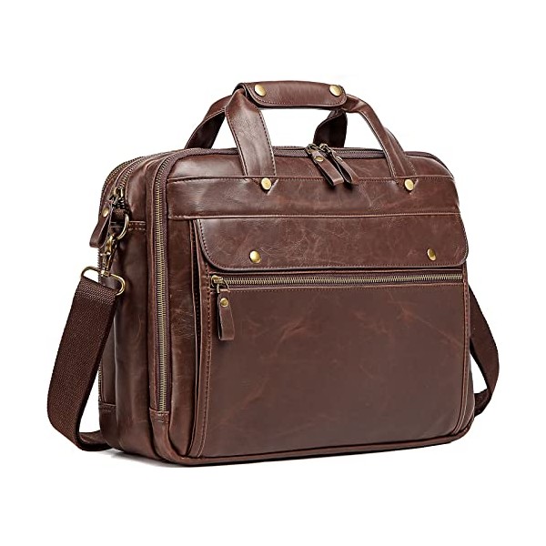 Leather Briefcase for Men Computer Bag Laptop Bag Waterproof Retro Business Travel Messenger Bag For Men Large 15.6 Inch,Perfect for Daily Use/Christmas (Brown)