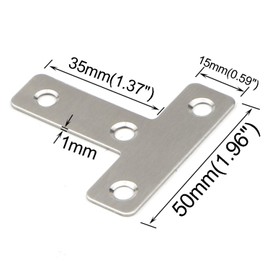 Pxyelec 4 Holes Angle Plate Corner Brace Flat T Bracket Connector 90 Degree Right Angle Fixing Repair Plated Joint Bracket Furniture Protector 50mm x 50mm / 2.0 x 2.0 inch, Pack of 20