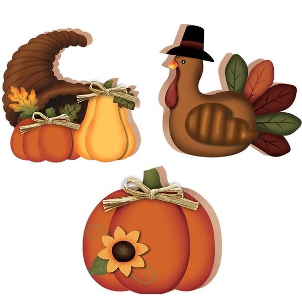 3 Pieces Thanksgiving Wooden Signs,Standing Turkey Pumpkin Fall Harvest Ornament