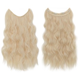 TESS Secret Wire Hair Extension Wavy Invisible One Piece Synthetic Hair Extensions Curly Full Thick Long Adjustable Hairpieces for Women (Bleach Blond, 16 Inch)