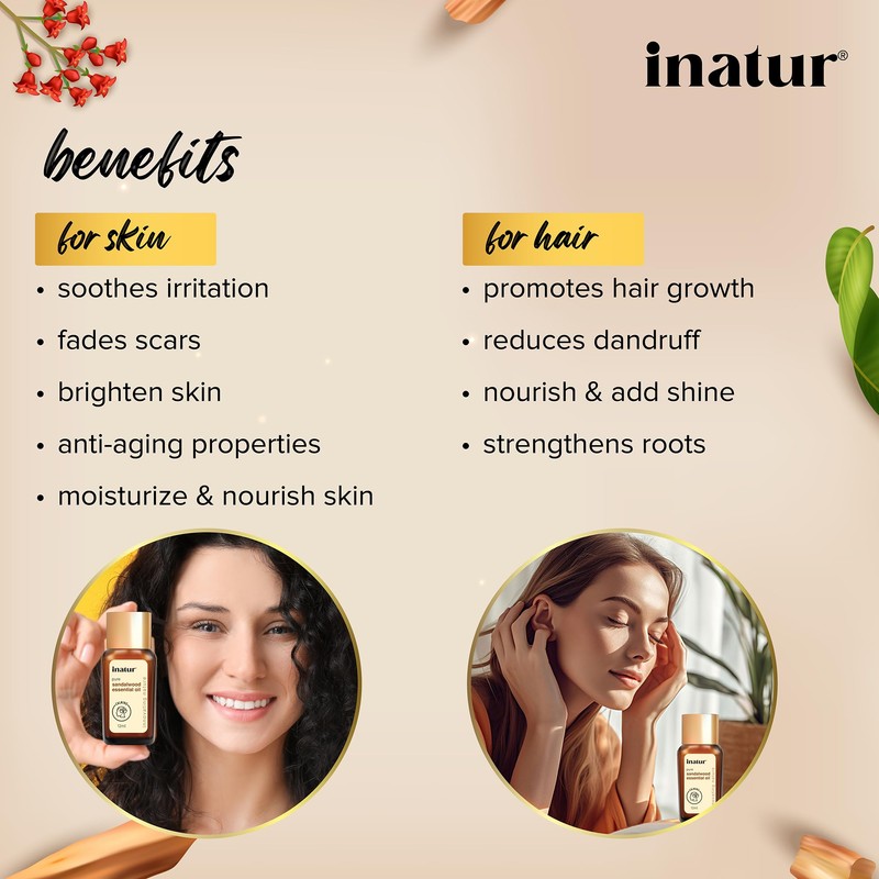 Inatur Sandalwood Essential Oil, Pure & Natural, For Face &