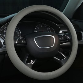 ALEMODR Gray Premium Leather Steering Wheel Cover Universal 15 inch,Stylish Protection for Your Wheel