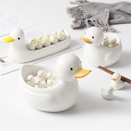 Cute duck spoon rest bowl set (2 types), 01. Duck spoon rest 6 piece set / 귀여운 오리 수저받침대 그릇 세트 2종, 01.오리 수저받침 6p세트